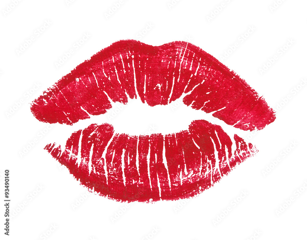 red lips isolated on white - obrazy, fototapety, plakaty 