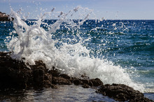 Water Splash On Rocky Seaside