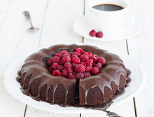 Chocolate Cupcake With Raspberry And Chocolate Glaze.selective Focus