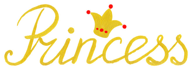 Wall Mural - Princess crown gold word typographic lettering isolated