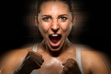 Wall Mural - Celebration athlete powerful shouting screaming successful winner champion fighter conceptual rumble roar