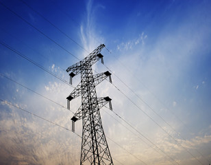 Wall Mural - high voltage post.High-voltage tower sky background.