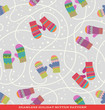 seamless pattern with colorful pairs of mittens and snow