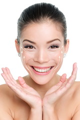 Fototapete - Face lift anti-aging treatment - Asian woman