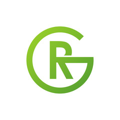 RG or GR letters, green circle G logo shape