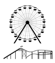 Ferris Wheel And Roller Coaster Silhouette