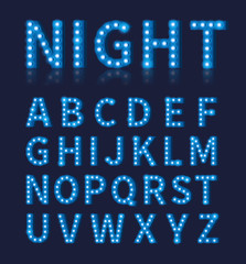 Vintage blue light bulb lamp font or alphabet