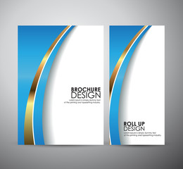 Wall Mural - Brochure business blue modern wave design template or roll up. Vector Illustration 