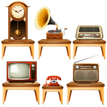 Retro Antiques On Wooden Table