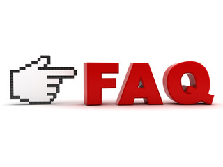 Fototapete - Hand cursor pointing at red word faq frequently asked questions concept isolated over white background