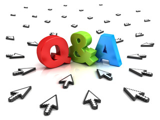 Fototapete - Questions and answers concept many arrow cursors mouse clicking Q and A button or link isolated on white background with reflection