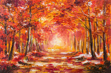 Oil Painting Landscape - Colorful Autumn Forest