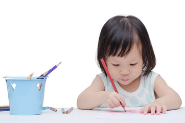 Wall Mural - Portrait of a little Asian girl drawing a sketch