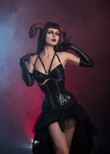 Sensual Gothic Girl With Horns
