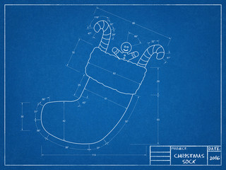 Wall Mural - Christmas Sock - Blueprint
