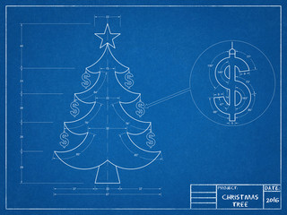 Wall Mural - Christmas - Tree Blueprint
