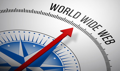 Poster - 3D rendering of a compass with a World Wide Web icon.