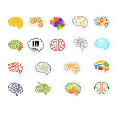 Sticker - Brain Icon Set, Vector Illustration Set