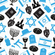 judaism religion symbols vector set of icons seamless pattern eps10