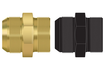 Pipe Bronze Fitting. Brass fitting with Threaded. Black icon. 