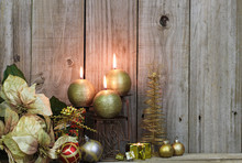 Candles Burning By Christmas Decor