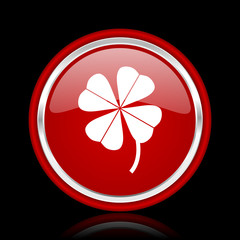 Aufkleber - four-leaf clover red glossy cirle web icon on black bacground