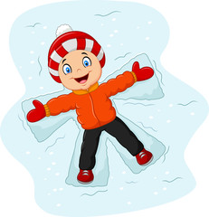 Poster - Cartoon little boy lying on the snow 
