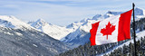 Fototapeta Góry - Canada flag and beautiful Canadian landscapes