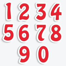 Red numbers isolated on white background