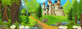 Cartoon scene of a castle on the hill - scene for different fairy tales - illustration for children