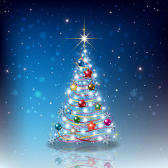 celebration greeting with christmas tree and snowflakes