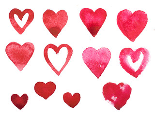 Wall Mural - watercolor paint aquarelle hand drawn red heart love.