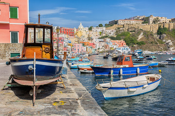 Wall Mural - Colourful marina Corricella on the Italian island Procida.