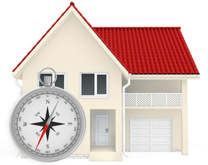 Wall Mural - The house with red roof and compass in the foreground. 