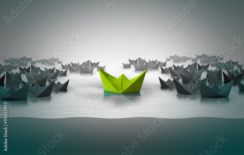 Fotografía Different color paper boat, Different thinking concept