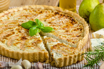 Wall Mural - French quiche stuffed cheese and pears