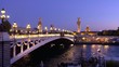 Paris, France, Alexandre iii bridge and hotel des Invalides illuminated at night
