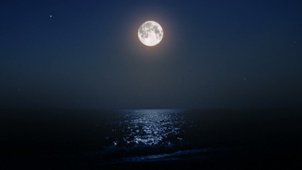 Wall Mural - night moon and moonbeam in sea