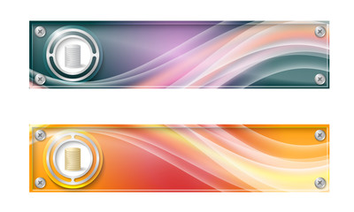 Set of two banners with colored rainbow and coin