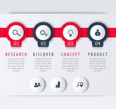 Product development, infographic elements, 1, 2, 3, 4, steps, labels, vector illustration