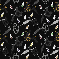 Wall Mural - Tattoo machines  black seamless pattern