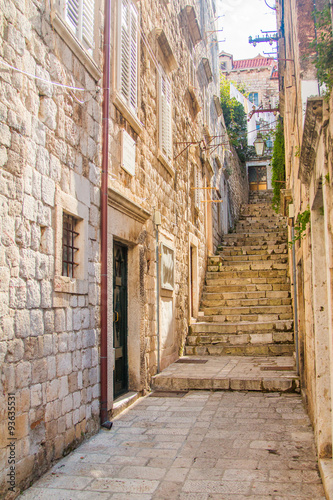 Naklejka dekoracyjna Narrow street and stairs in the Old Town in Dubrovnik, Croatia, Mediterranean ambient 