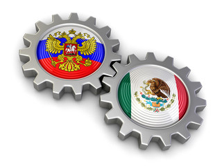 Poster - Russian and Mexican flags on a gears (clipping path included)