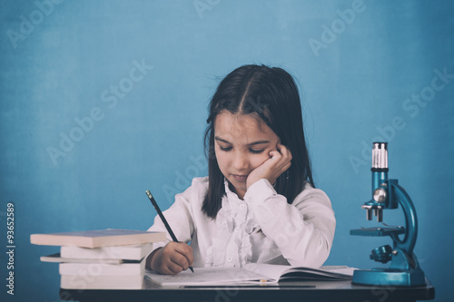 Color Old Fashioned Image Of A Serious Little Girl Student