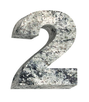 Number from granite alphabet set isolated over white. Computer generated 3D photo rendering.