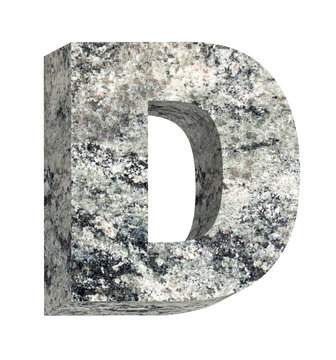 One letter from granite alphabet set isolated over white. Computer generated 3D photo rendering.
