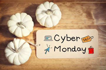 Wall Mural - Cyber Monday message with orange pumpkin