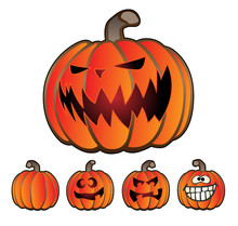 Halloween Holiday Pumpkin Jack O’ Lantern Vector Illustration Set