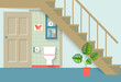 flat toilet room under stair, living room. vector illustration