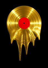 Sticker - Melting gold vinyl record / 3D render of vinyl record melting
